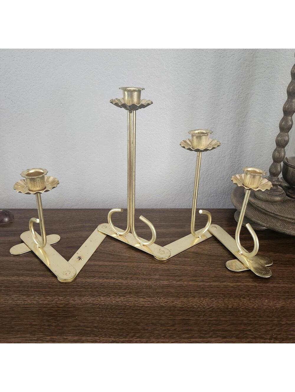 Vintage Gold Tone Articulating 5 Arm Candlestick Folding Brass MCM